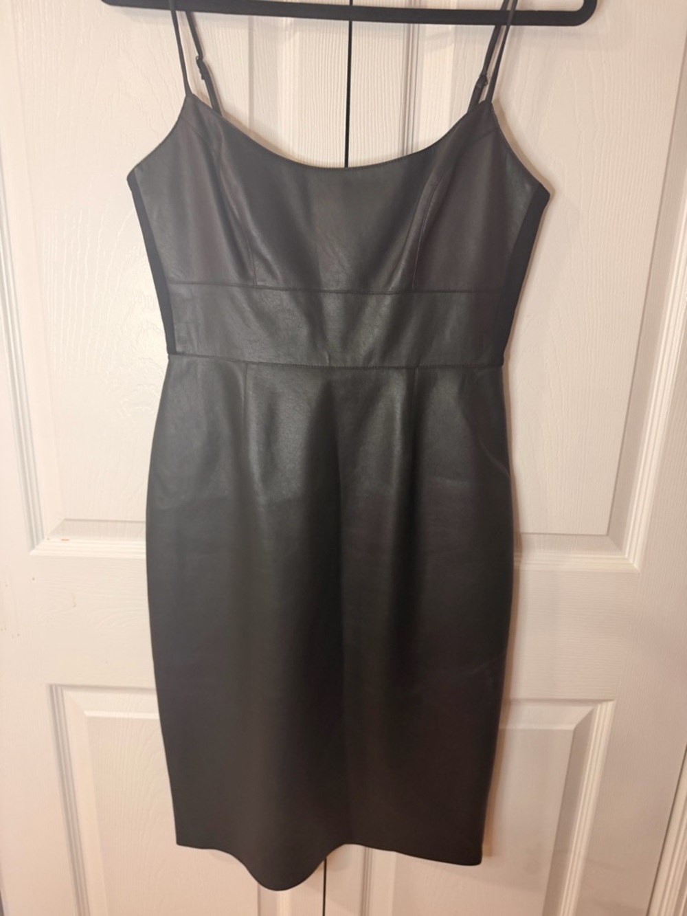 BCBGMaxAzria Black Faux Leather Mini Slip Dress